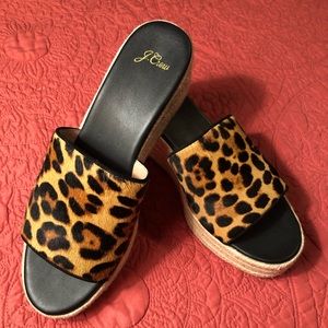 J.Crew Leopard Wedge Slide Sandals